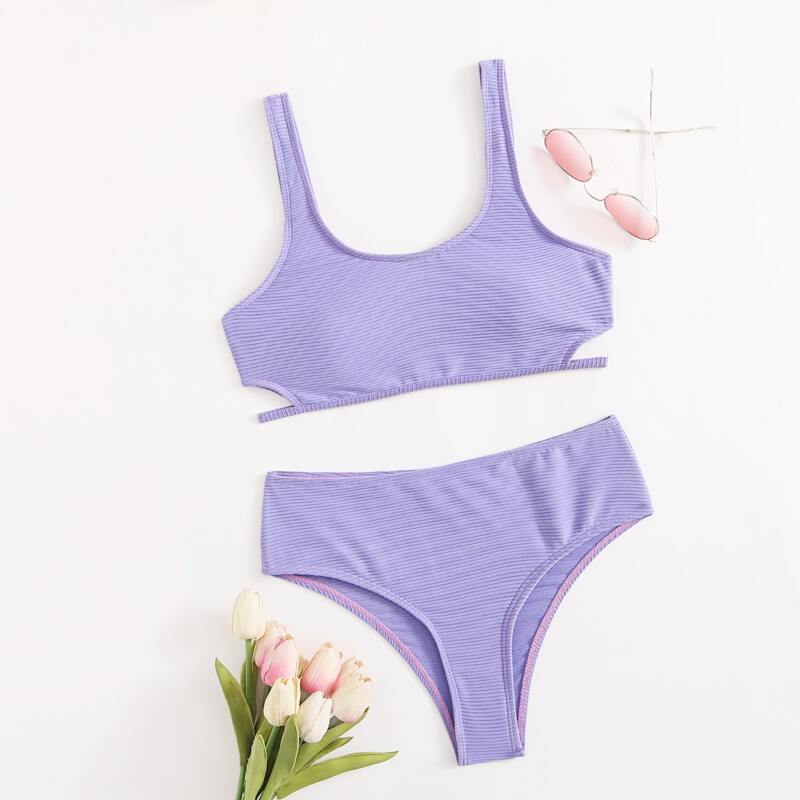 

Cut Out Tank Bikini Swimsuit, Lilac purple
