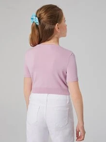 SHEIN Girls Buttoned Half Placket Knit Top - Dusty Pink - View 2