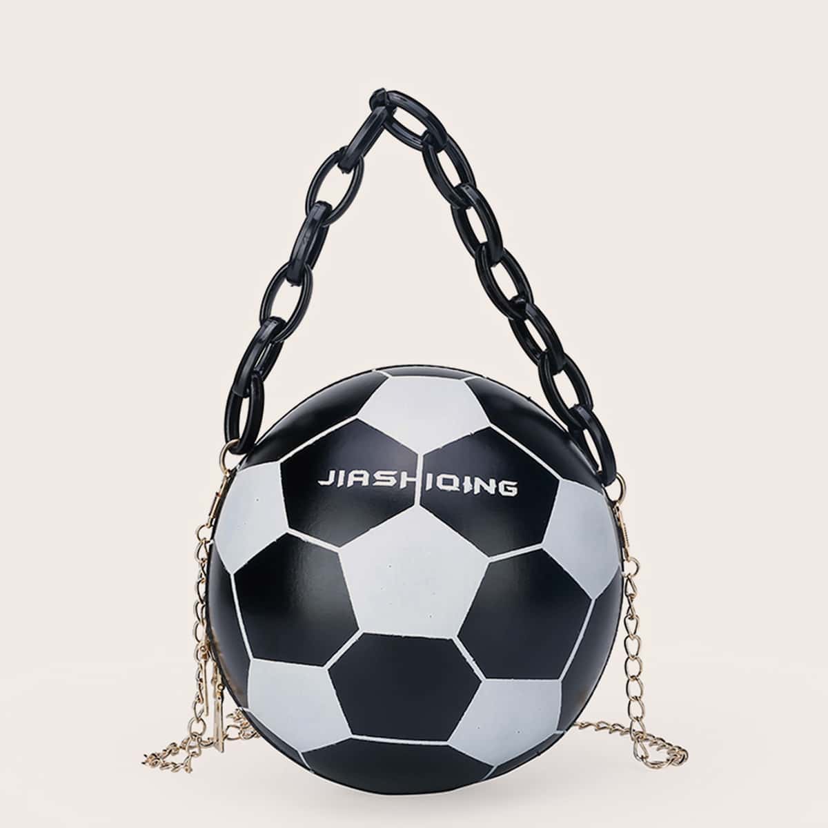 

Football Shaped Chain Circle Bag, Black