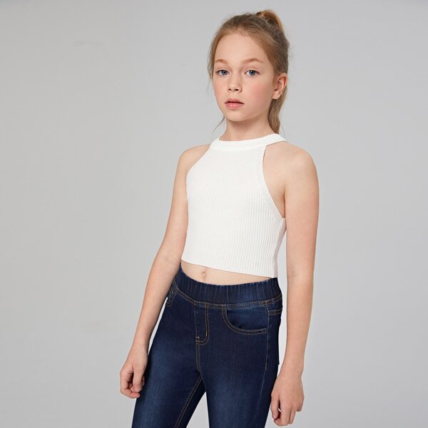 

Girls Rib-knit Halter Top, White