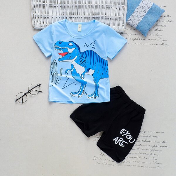 

Toddler Boys Letter & Cartoon Graphic Tee With Shorts, Multicolor