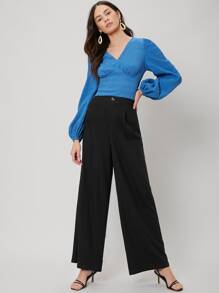 SHEIN LINEN WIDE LEG TROUSERS - Black - View 1
