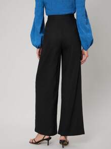 SHEIN LINEN WIDE LEG TROUSERS - Black - View 2