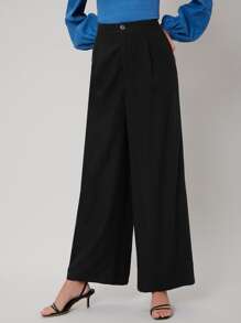SHEIN LINEN WIDE LEG TROUSERS - Black - View 3