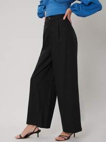 SHEIN LINEN WIDE LEG TROUSERS - Black - View 4