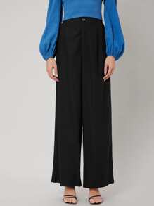 SHEIN LINEN WIDE LEG TROUSERS - Black - View 6