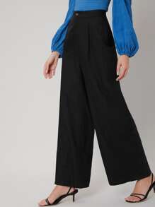 SHEIN LINEN WIDE LEG TROUSERS - Black - View 7