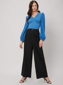 SHEIN LINEN WIDE LEG TROUSERS - Black - View 8