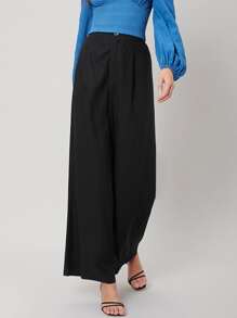 SHEIN LINEN WIDE LEG TROUSERS - Black - View 10