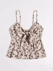 Soleia Top de tirantes peplum floral de espalda fruncido con cordón delantero - Multicolor - Ver 5