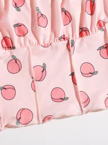 SHEIN Qutie Peach Print Frill Trim Ruched Bust Tee - Baby Pink - View 4