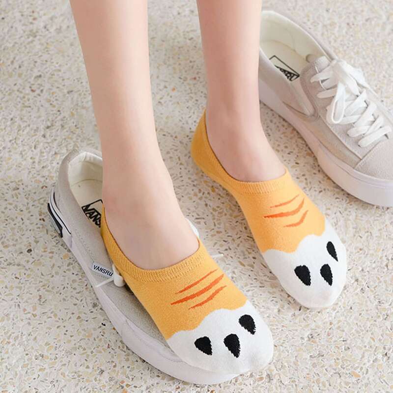 

1pair Cartoon Graphic Invisible Socks, Yellow