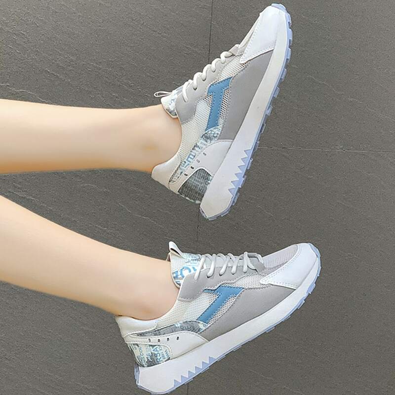 

Letter Graphic Lace-up Mesh Sneakers, White