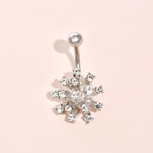 

1pc Rhinestone Decor Belly Bar, White