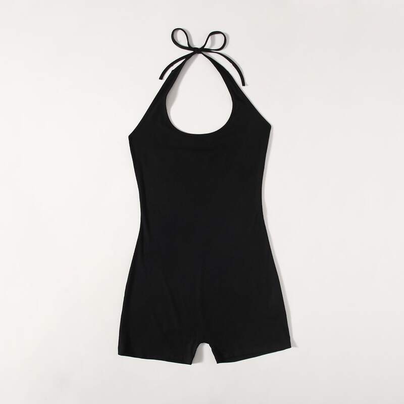 

Solid Halter Unitard Jumpsuit, Black