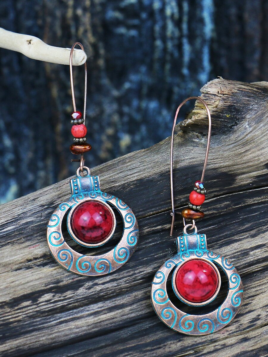 Pendientes largos redondos con abertura bohemia - Multicolor - Ver 1