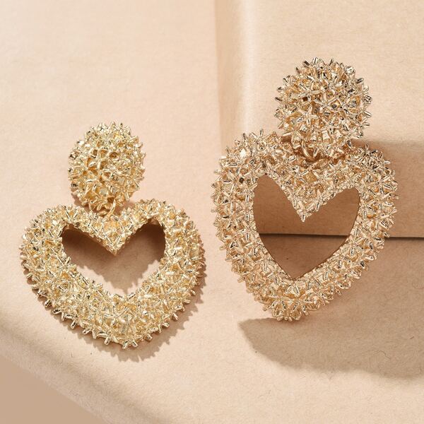 

Hollow Out Heart Design Drop Earrings, Gold