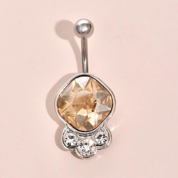 

1pc Rhinestone Decor Belly Bar, Champagne