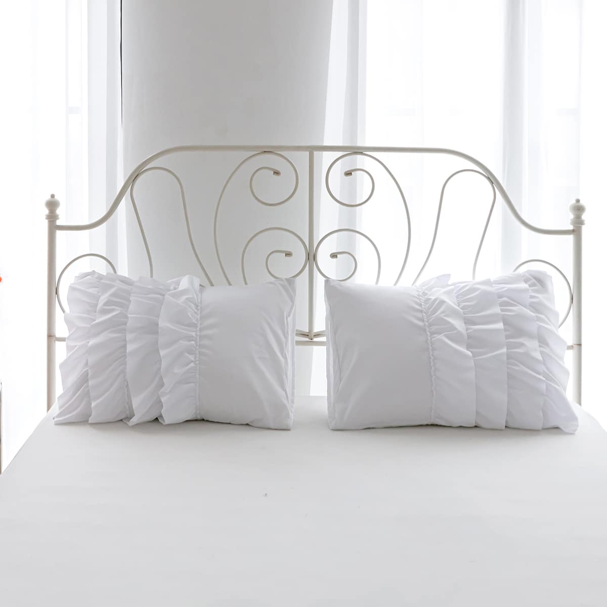 

1pair Plain Ruffle Trim Pillowcase Without Filler, White