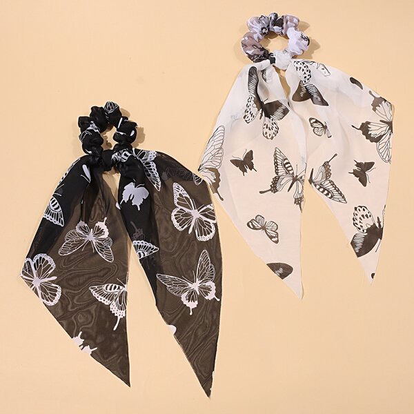 

2pcs Butterfly Print Hair Tie, Multicolor