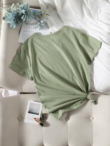 SHEIN Unity 圓領標語圖案T恤 - 薄荷綠 - 查看 2