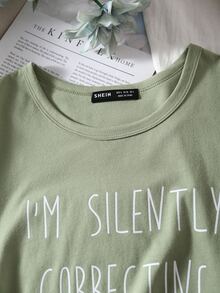 SHEIN Unity 圓領標語圖案T恤 - 薄荷綠 - 查看 4