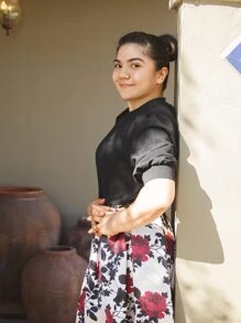 Firerie Top sólido de manga farol - Negro - Ver 1