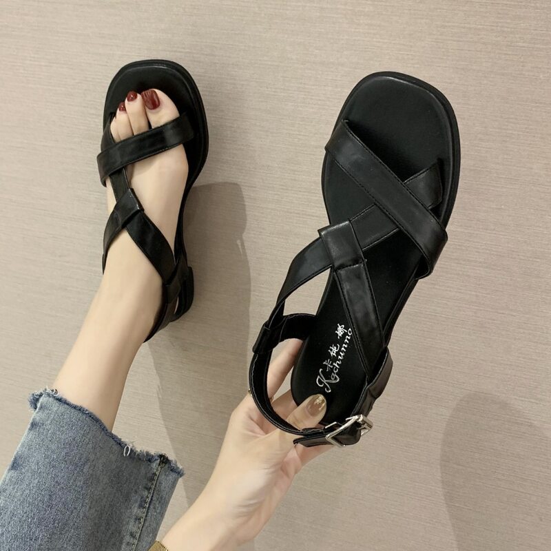 

Criss Cross Strap Slingback Sandals, Black