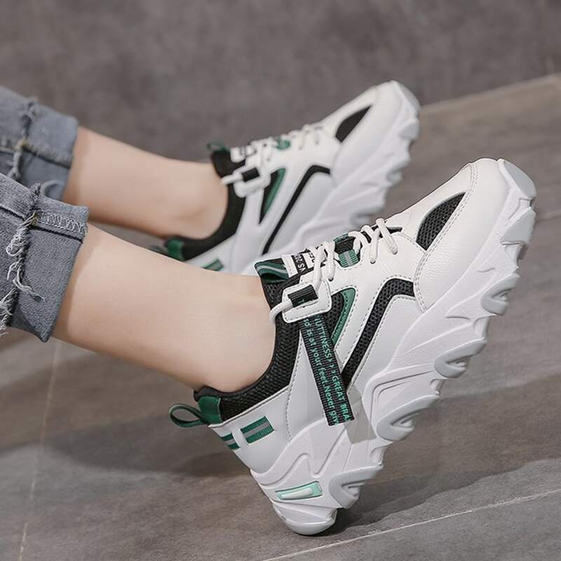 

Colorblock Lace-up Chunky Sneakers, White