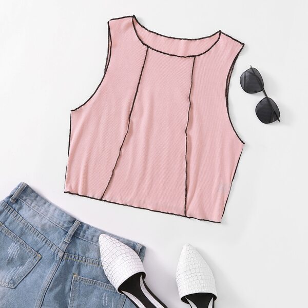 

Plus Stitch Trim Detail Crop Tank Top, Pastel dusty pink