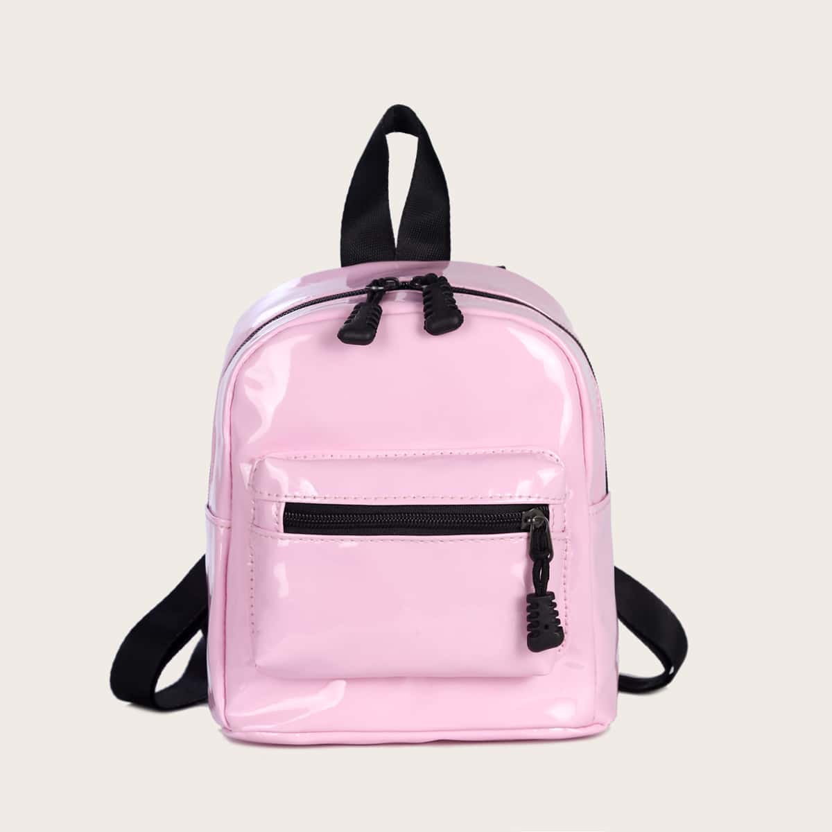 

Curved Top Patent Leather Backpack, Pink