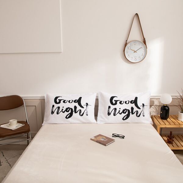 

1pair Slogan Graphic Pillowcase Without Filler, White