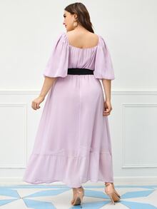 SHEIN Plus Lantern Sleeve Ruffle Hem Belted Dress - Lilac Purple - View 2