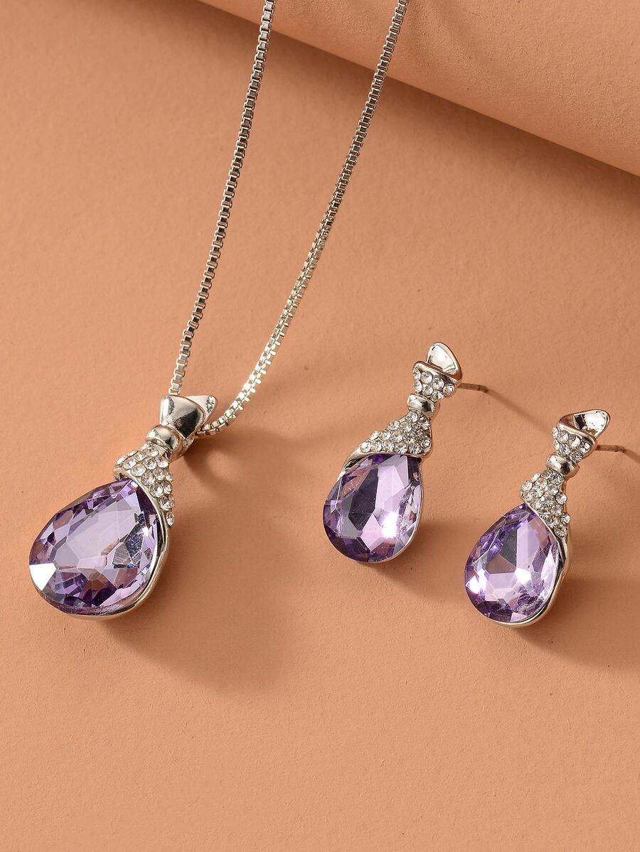3 piezas set de joyería con diseño de diamante de imitación - Plateado - Ver 1