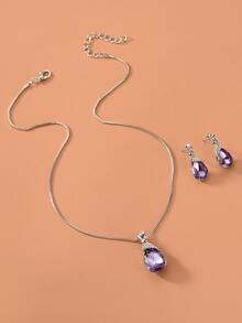 3 piezas set de joyería con diseño de diamante de imitación - Plateado - Ver 2