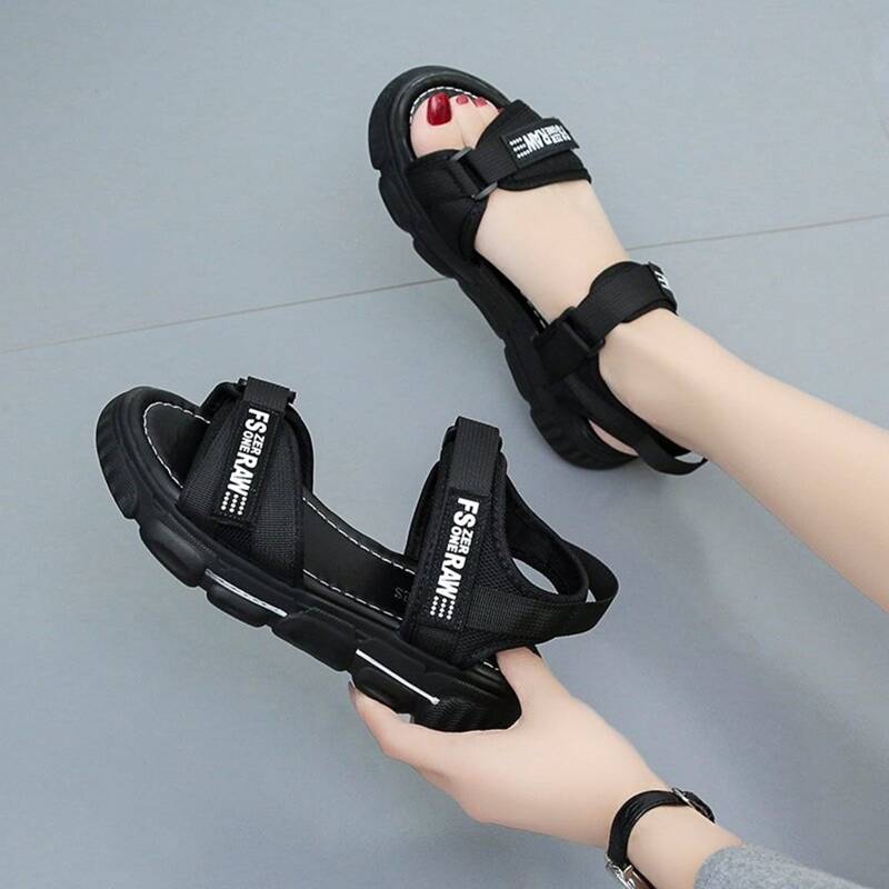 

Letter Velcro Strap Sport Sandals, Black