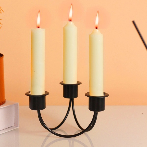 

1pc Iron Candle Holder, Black