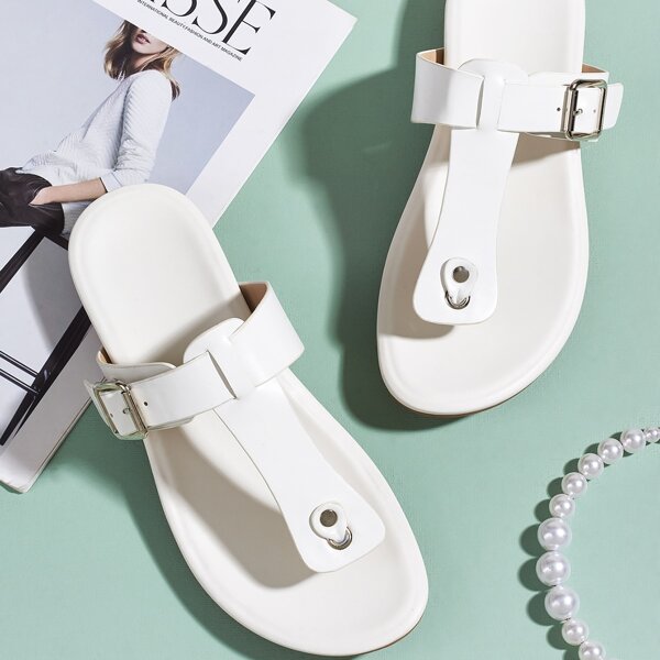 

Buckle Decor Thong Sandals, White