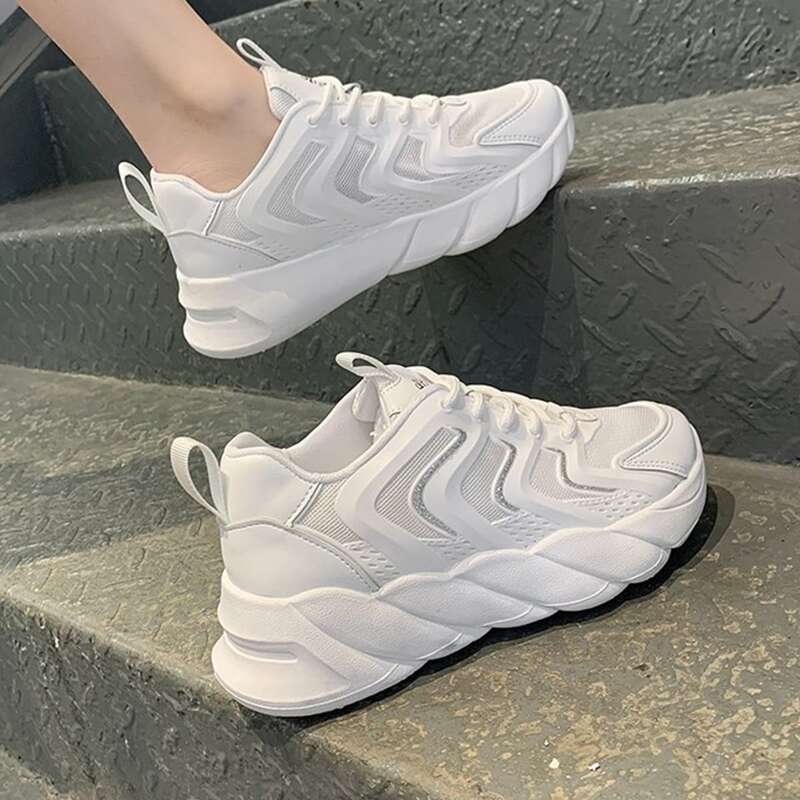 

Lace-up Mesh Chunky Sneakers, Silver