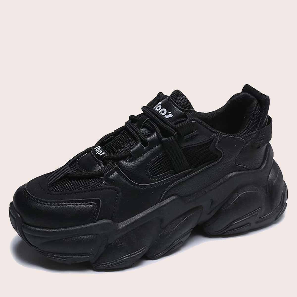 

Lace-up Mesh Chunky Sneakers, Black