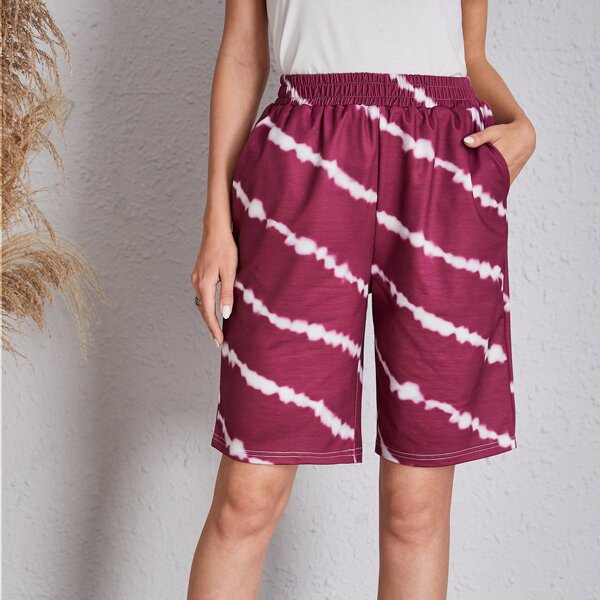 

Striped Print Bermuda Shorts, Burgundy