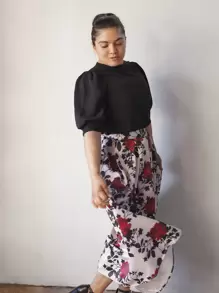 SHEIN Clasi Falda estampada con flores y pliegues en forma de caja - Multicolor - Ver 1