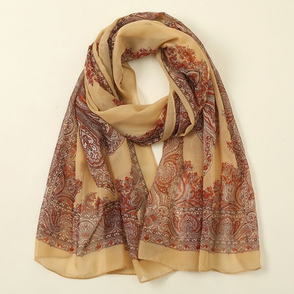 

Paisley Pattern Chiffon Scarf, Camel
