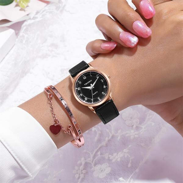 

1pc Round Pointer Quartz Watch & 1pc Bracelet