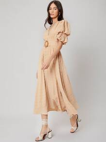 SHEIN Đầm Thắt lưng màu trơn Thanh lịch - Màu be - Xem 5