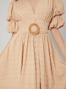 SHEIN Đầm Thắt lưng màu trơn Thanh lịch - Màu be - Xem 6