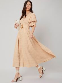 SHEIN Đầm Thắt lưng màu trơn Thanh lịch - Màu be - Xem 9