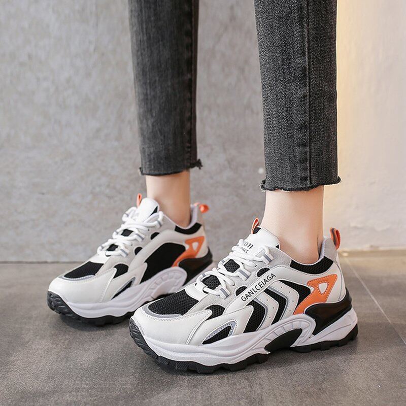 

Colorblock Lace-up Chunky Sneakers, Black