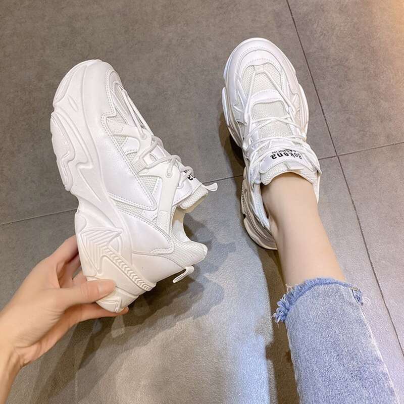 

Solid Lace-up Chunky Sneakers, White