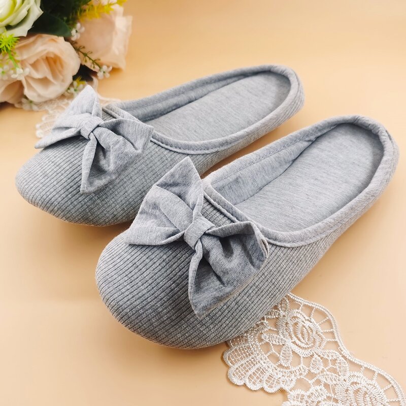 

Solid Bow Slippers, Grey